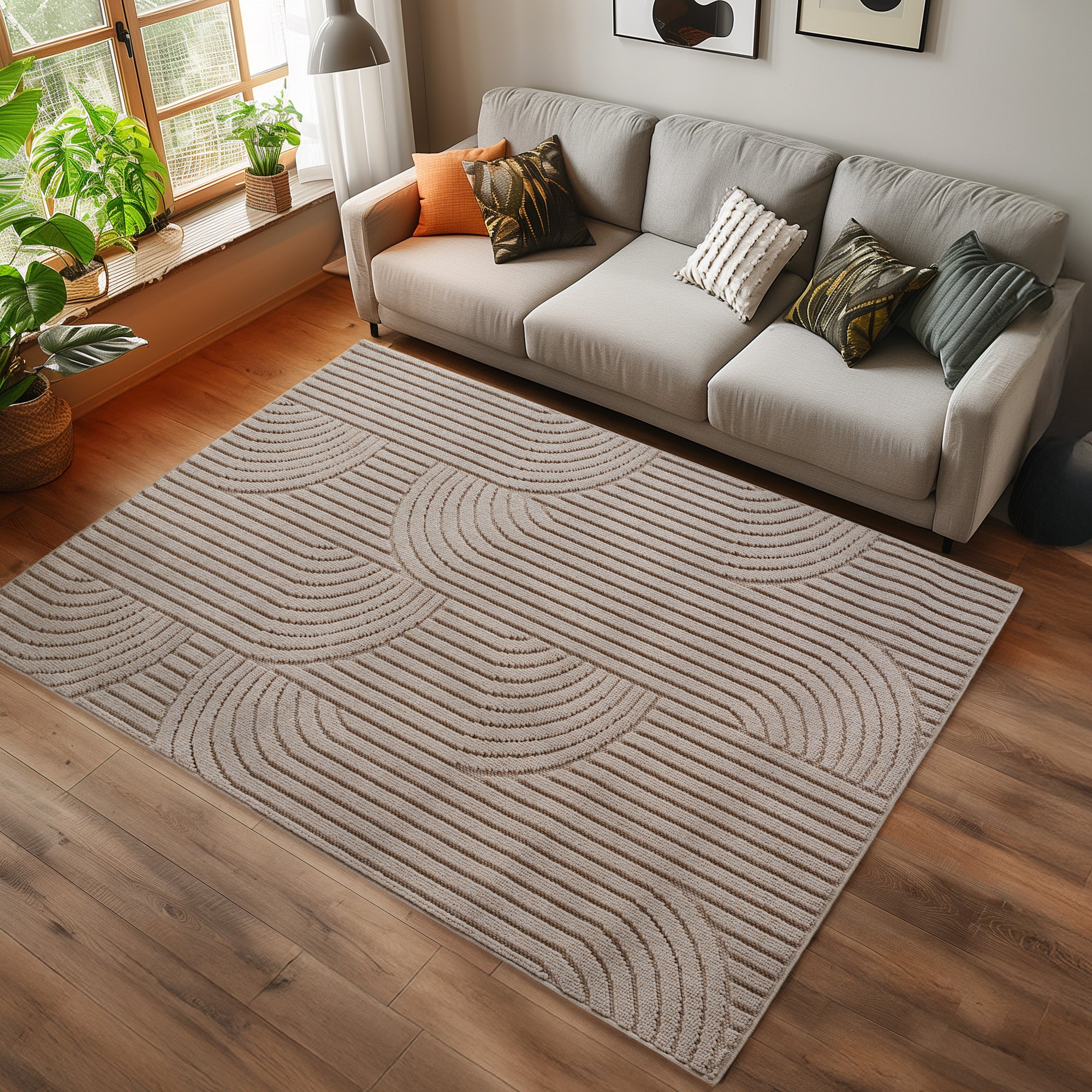 Hira 2201 beige, geflochtener weichflor Teppich, tolle Musterungen