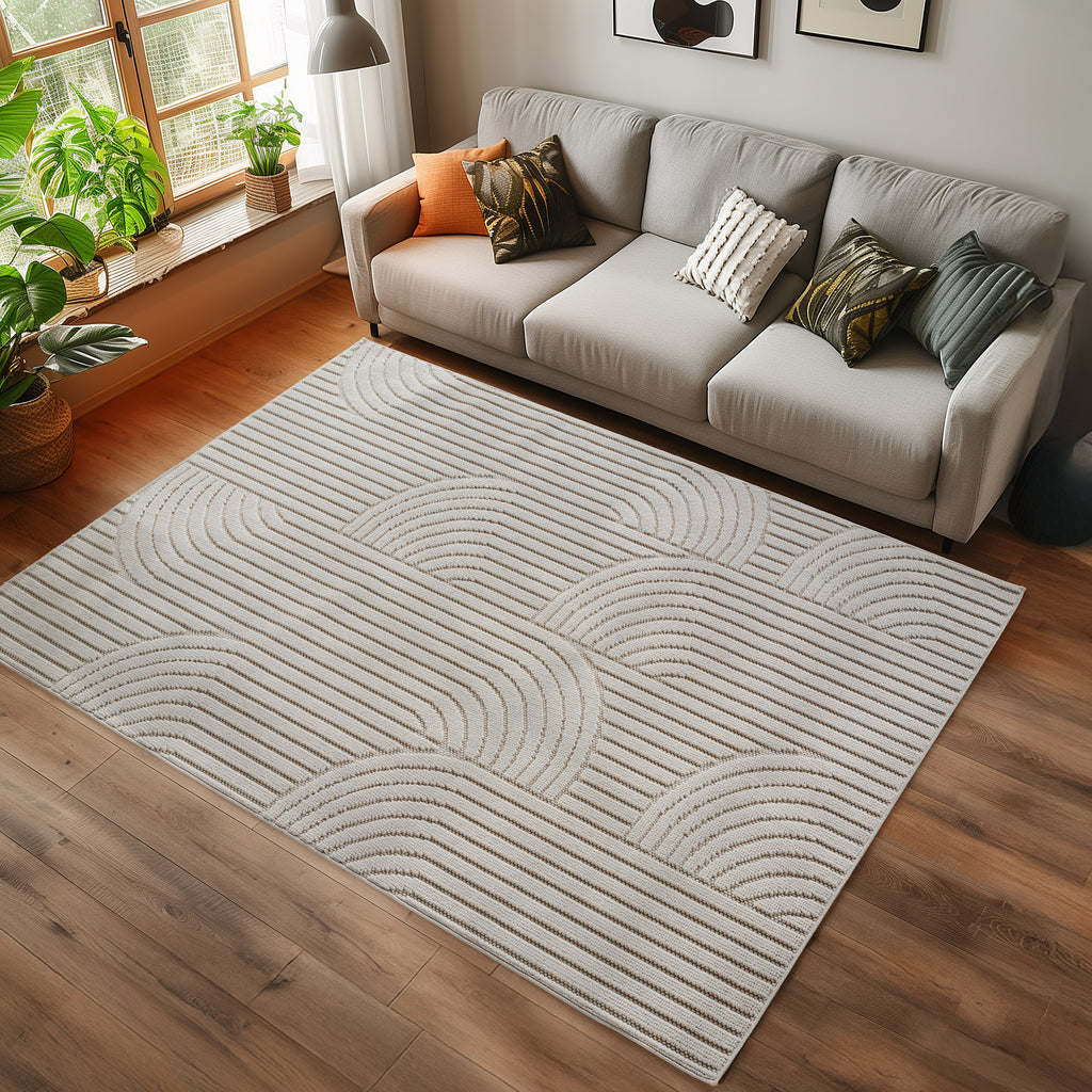 Hira 2201 creme, geflochtener weichflor Teppich, tolle Musterungen