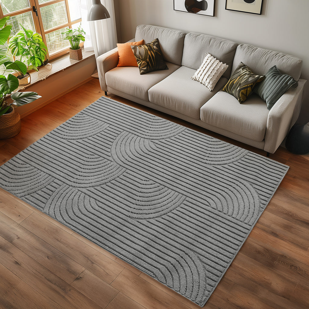 Hira 2201 grau, geflochtener weichflor Teppich, tolle Musterungen