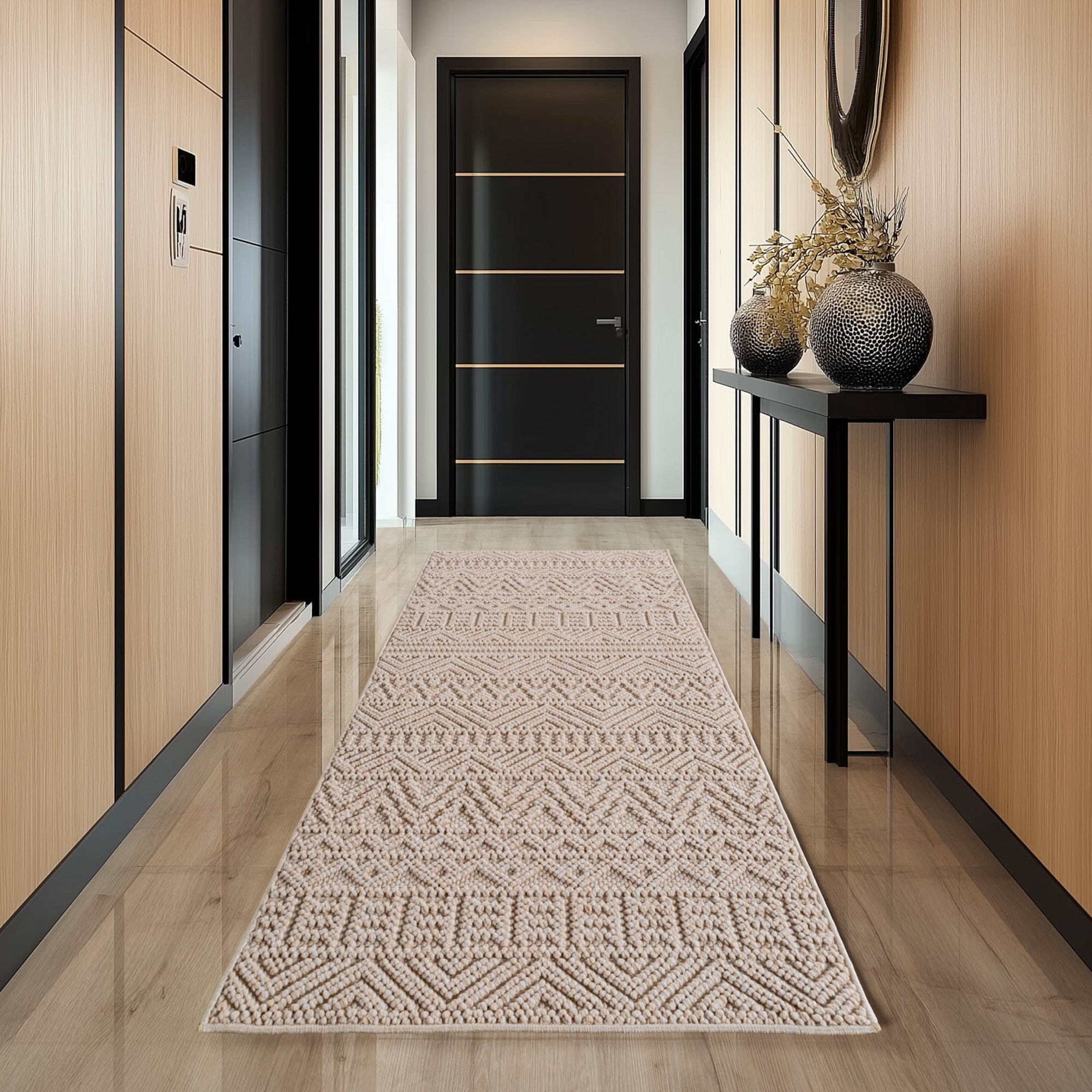 Hira 2202 beige, geflochtener weichflor Teppich, tolle Musterungen
