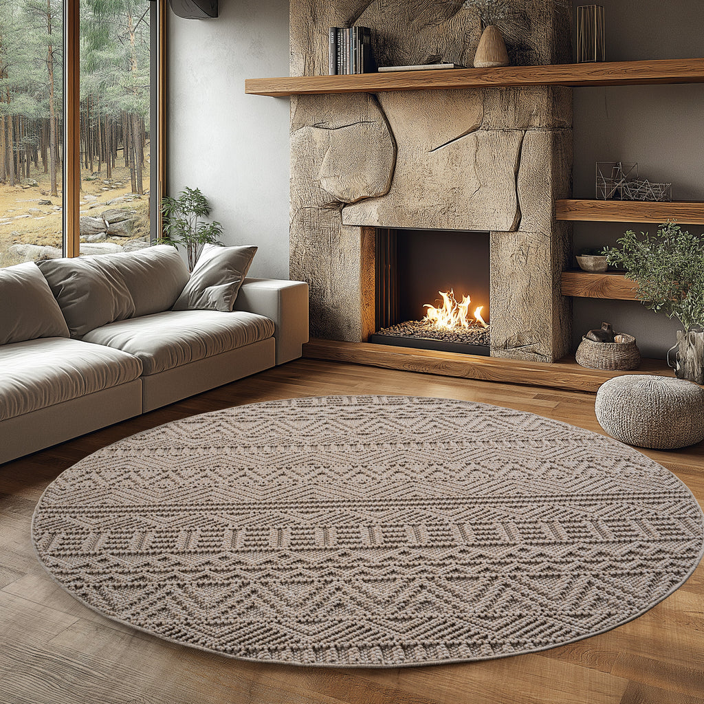 Hira 2202 beige, geflochtener weichflor Teppich, tolle Musterungen