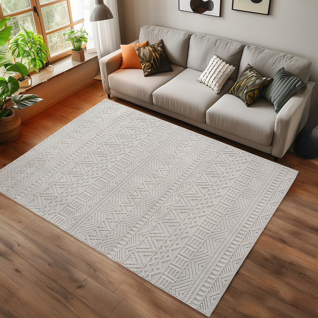 Hira 2202 creme, geflochtener weichflor Teppich, tolle Musterungen