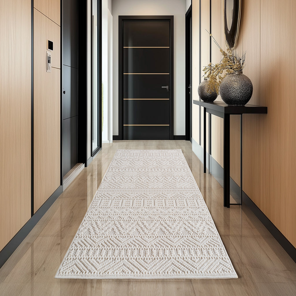 Hira 2202 creme, geflochtener weichflor Teppich, tolle Musterungen
