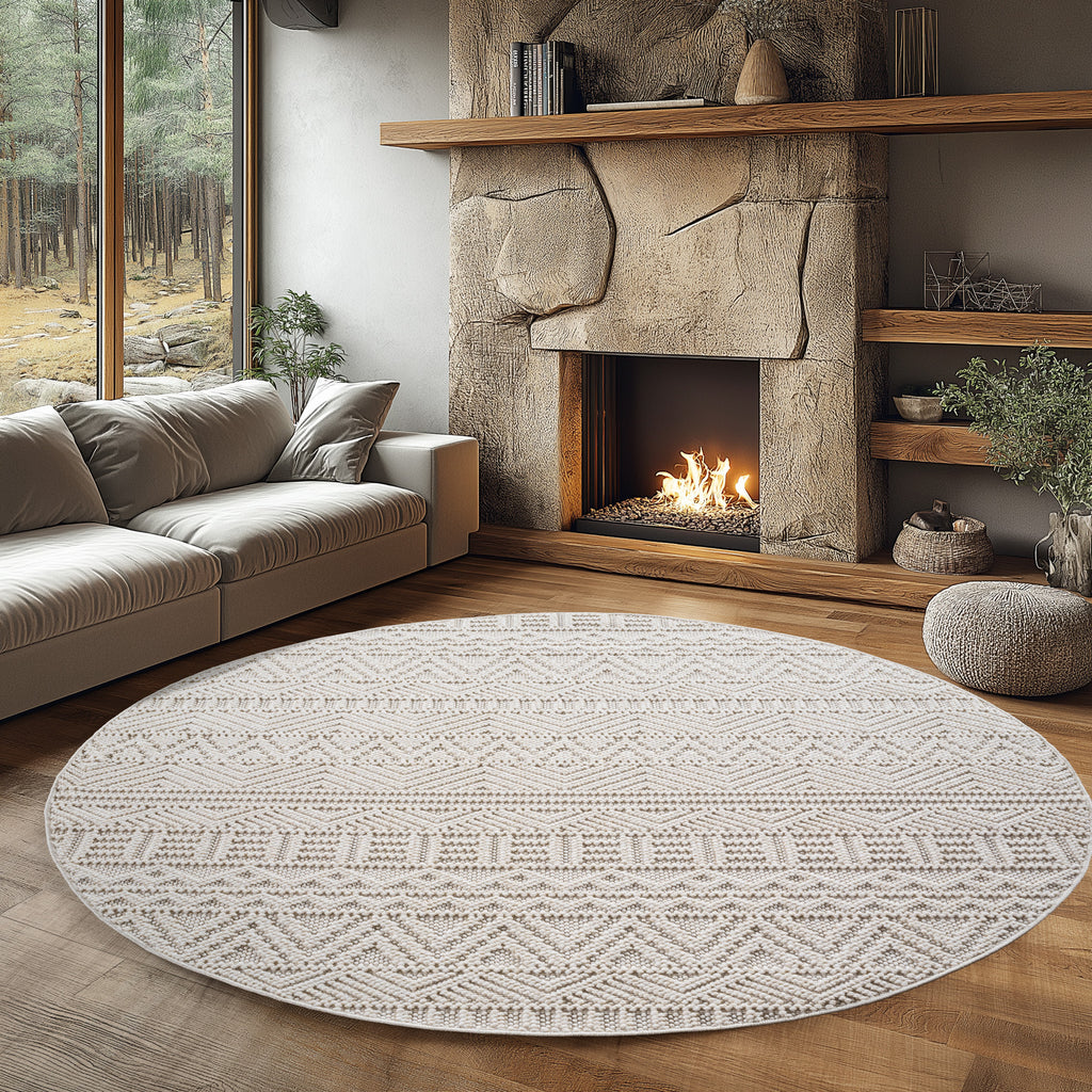 Hira 2202 creme, geflochtener weichflor Teppich, tolle Musterungen
