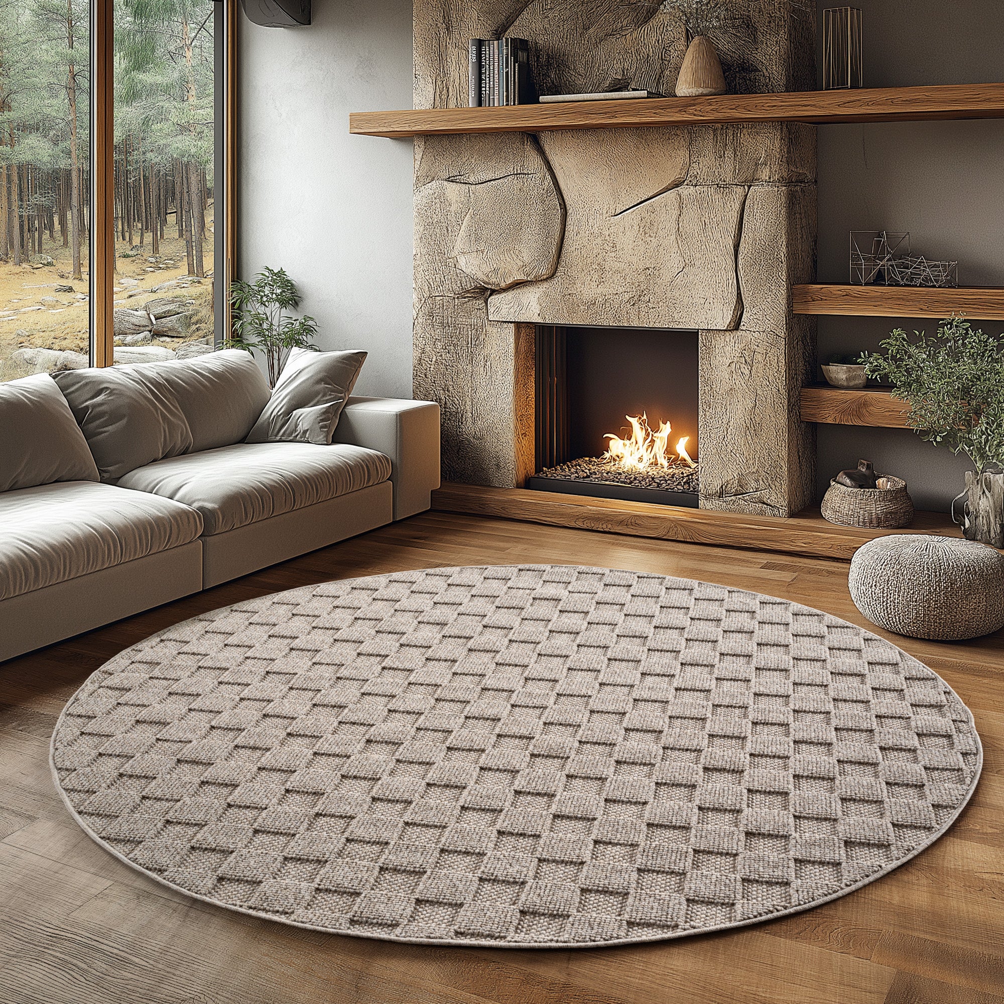 Hira 2203 beige, geflochtener weichflor Teppich, tolle Musterungen