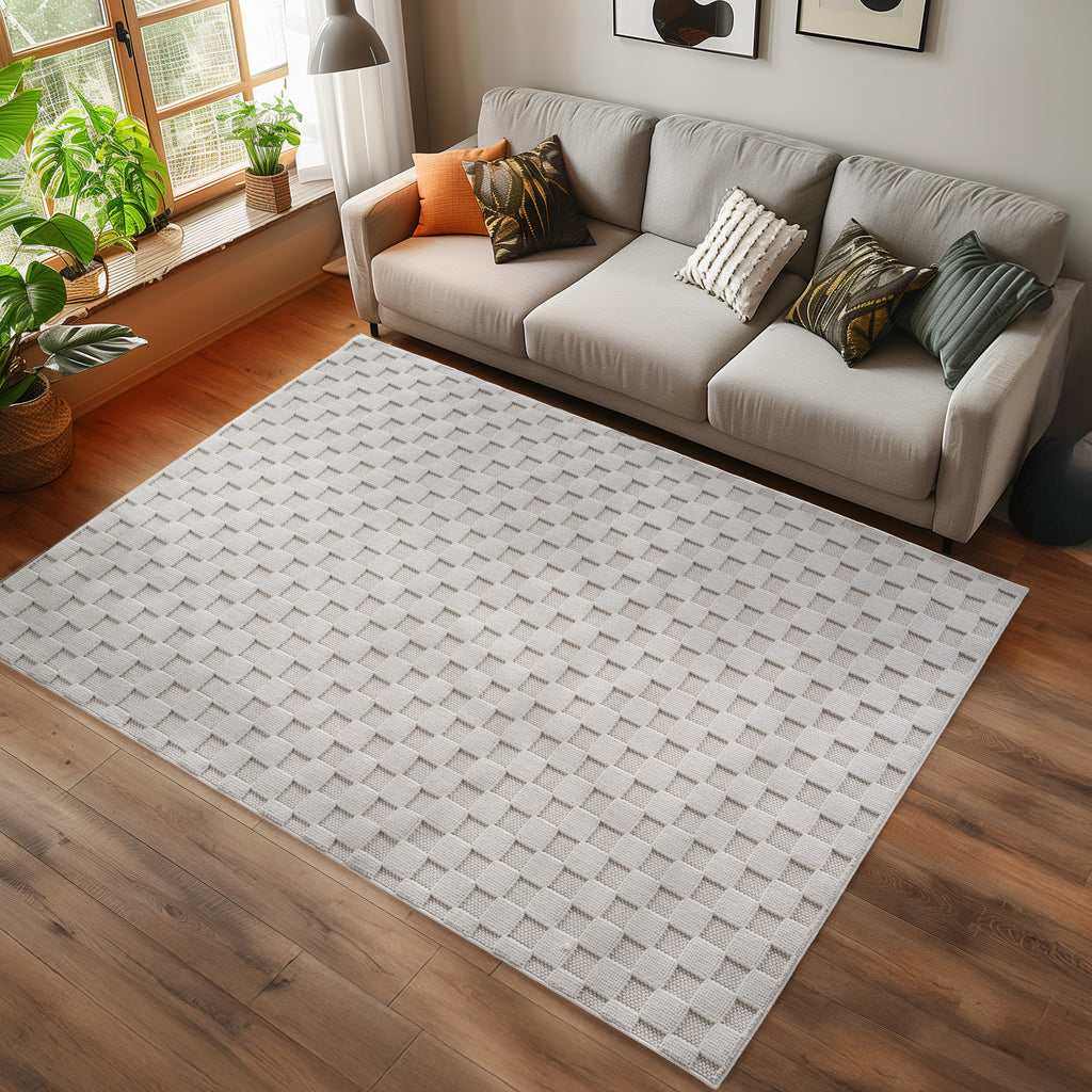 Hira 2203 creme, geflochtener weichflor Teppich, tolle Musterungen
