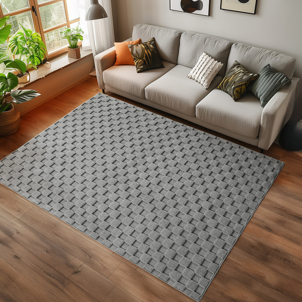 Hira 2203 grau, geflochtener weichflor Teppich, tolle Musterungen