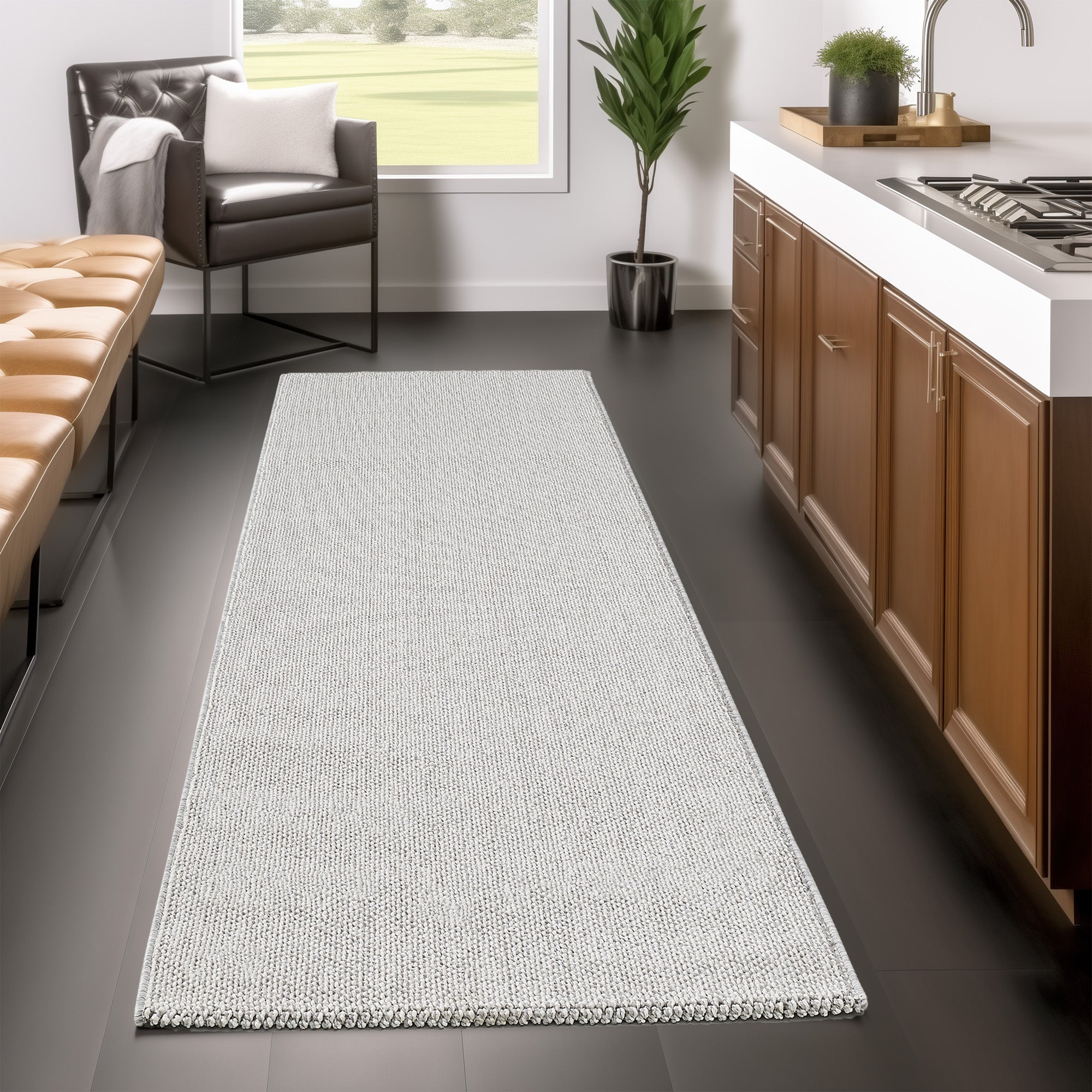 Lena 4300 hellgrau geflochtener Weichflor Teppich