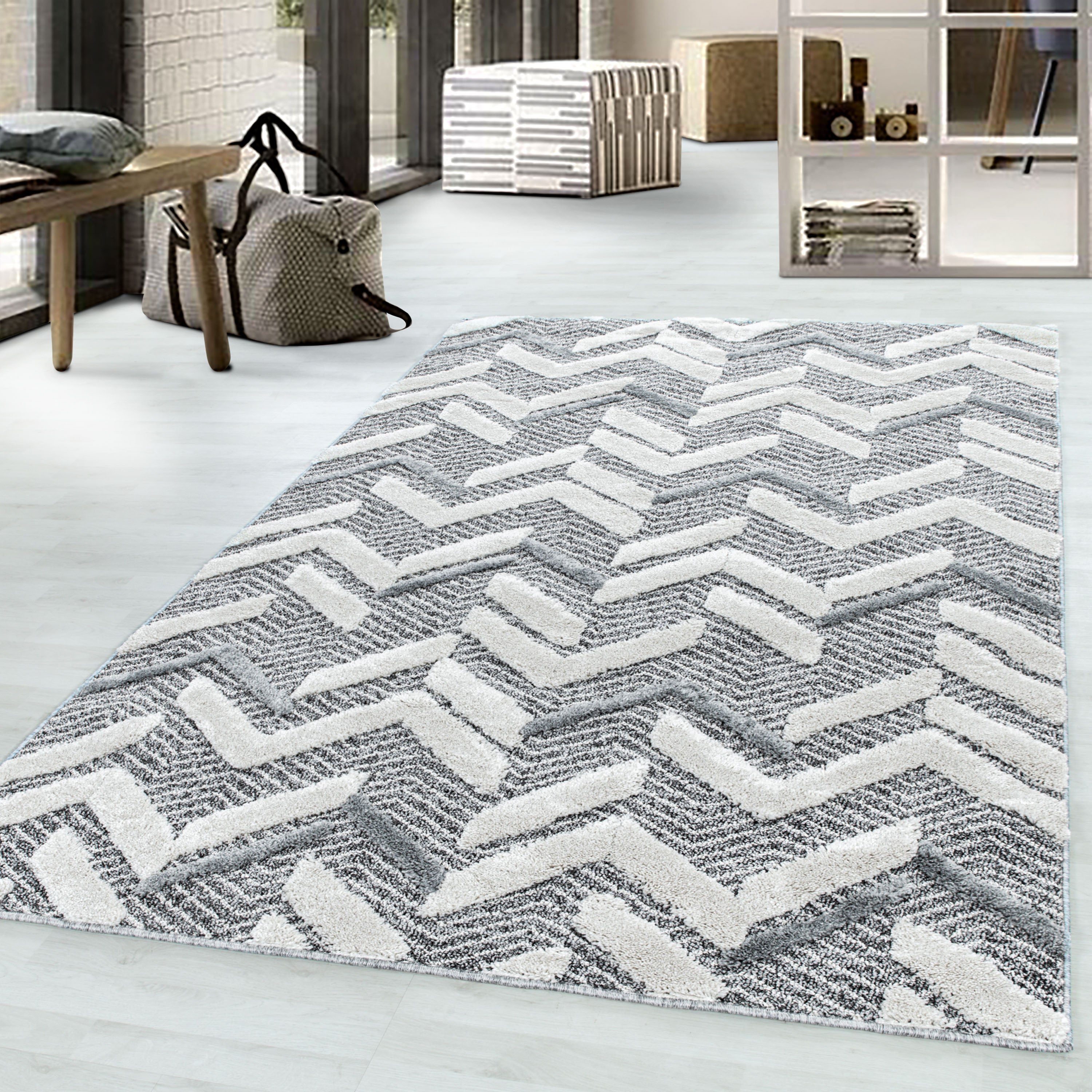 Palmira 4705 grau Teppich mit Hochtief Strukturen, Zeitlos und elegant