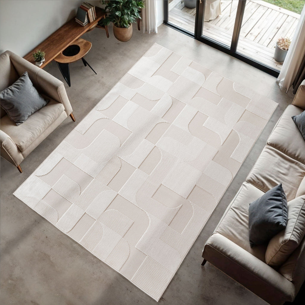 Desi 1651 creme Moderner Designer Teppich mit Hoch-Tief Strukturen