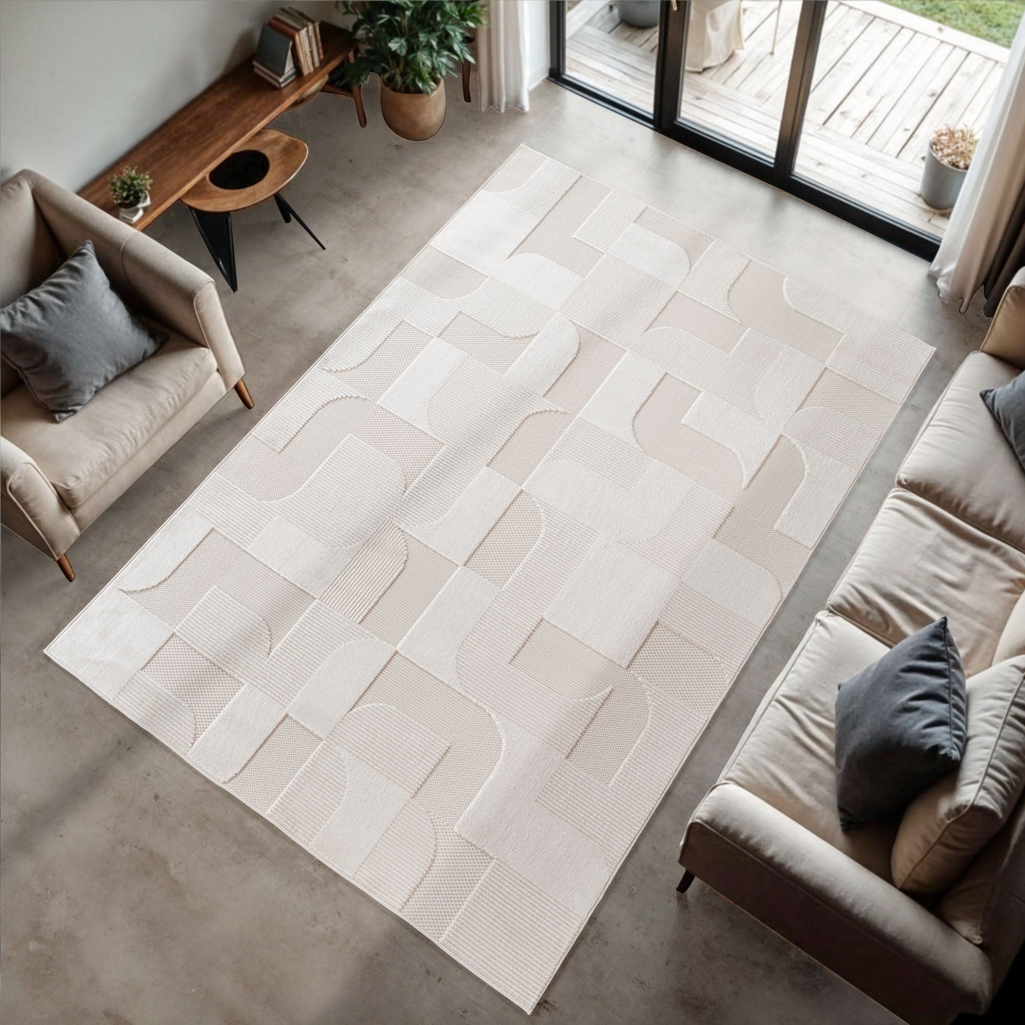Desi 1651 creme Moderner Designer Teppich mit Hoch-Tief Strukturen