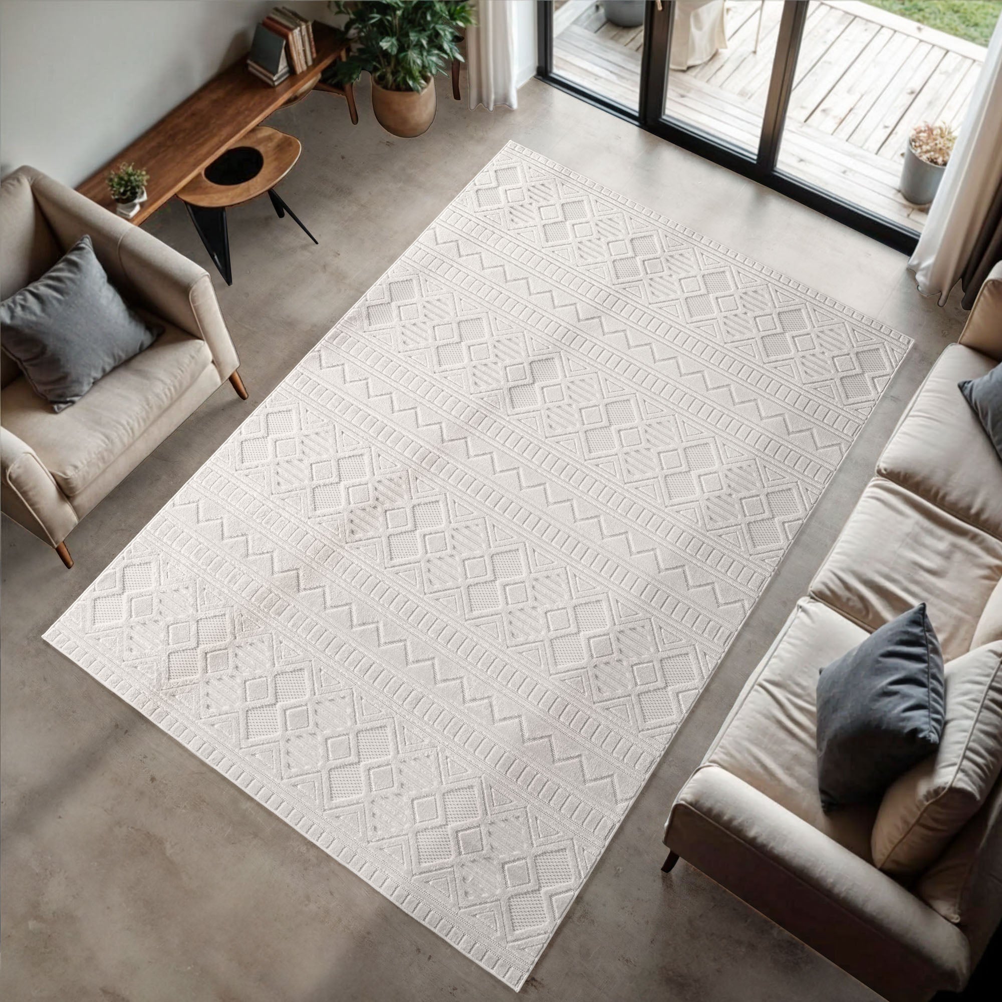 Desi 1652 creme Moderner Designer Teppich mit Hoch-Tief Strukturen