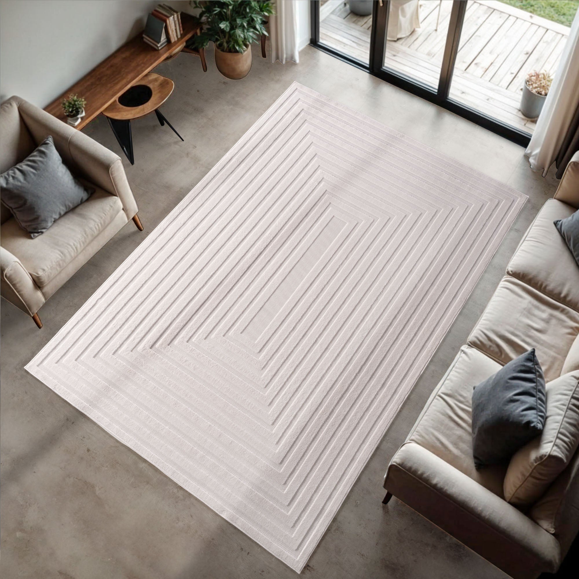 Desi 1653 creme Moderner Designer Teppich mit Hoch-Tief Strukturen