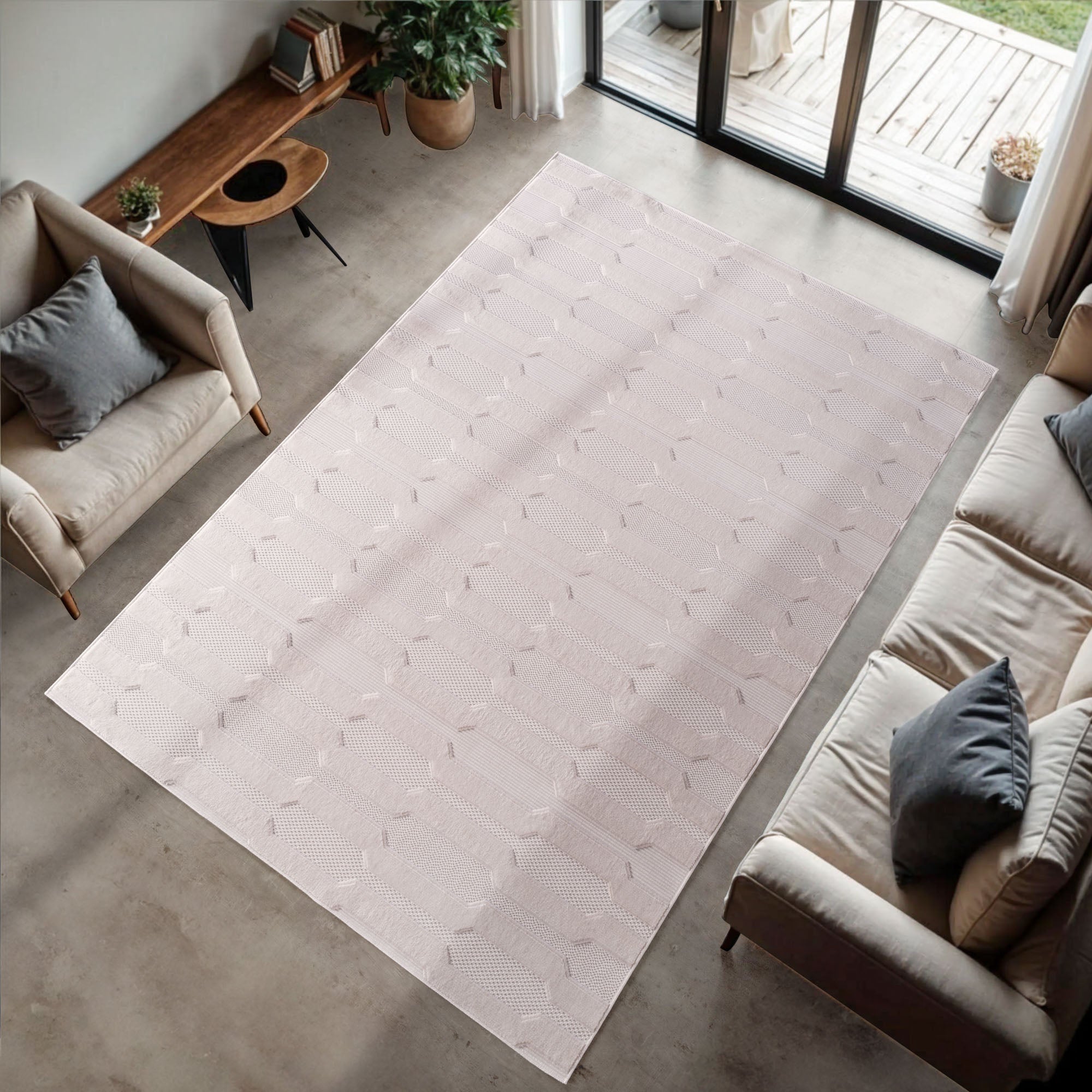 Desi 1654 creme Moderner Designer Teppich mit Hoch-Tief Strukturen