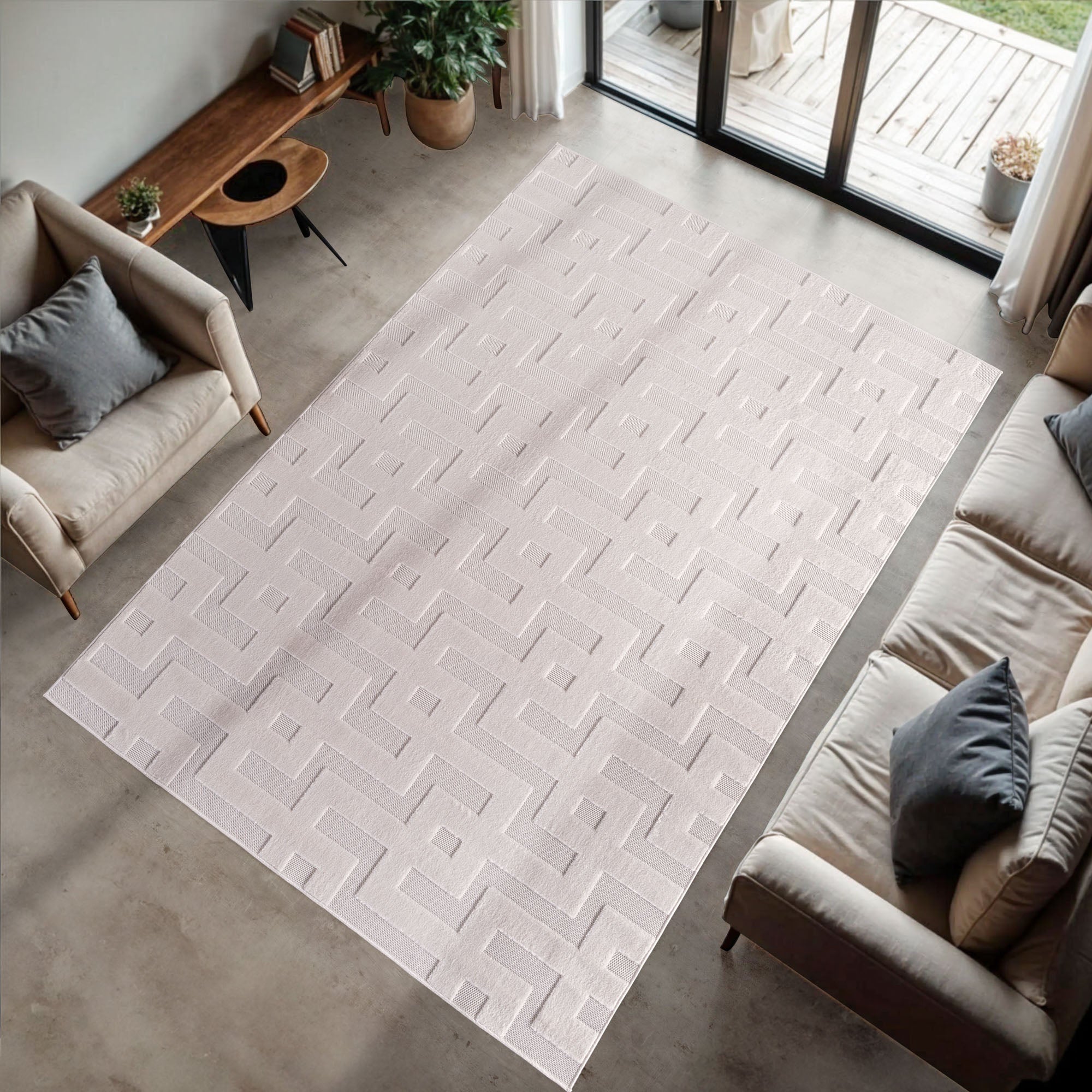 Desi 1656 creme Moderner Designer Teppich mit Hoch-Tief Strukturen