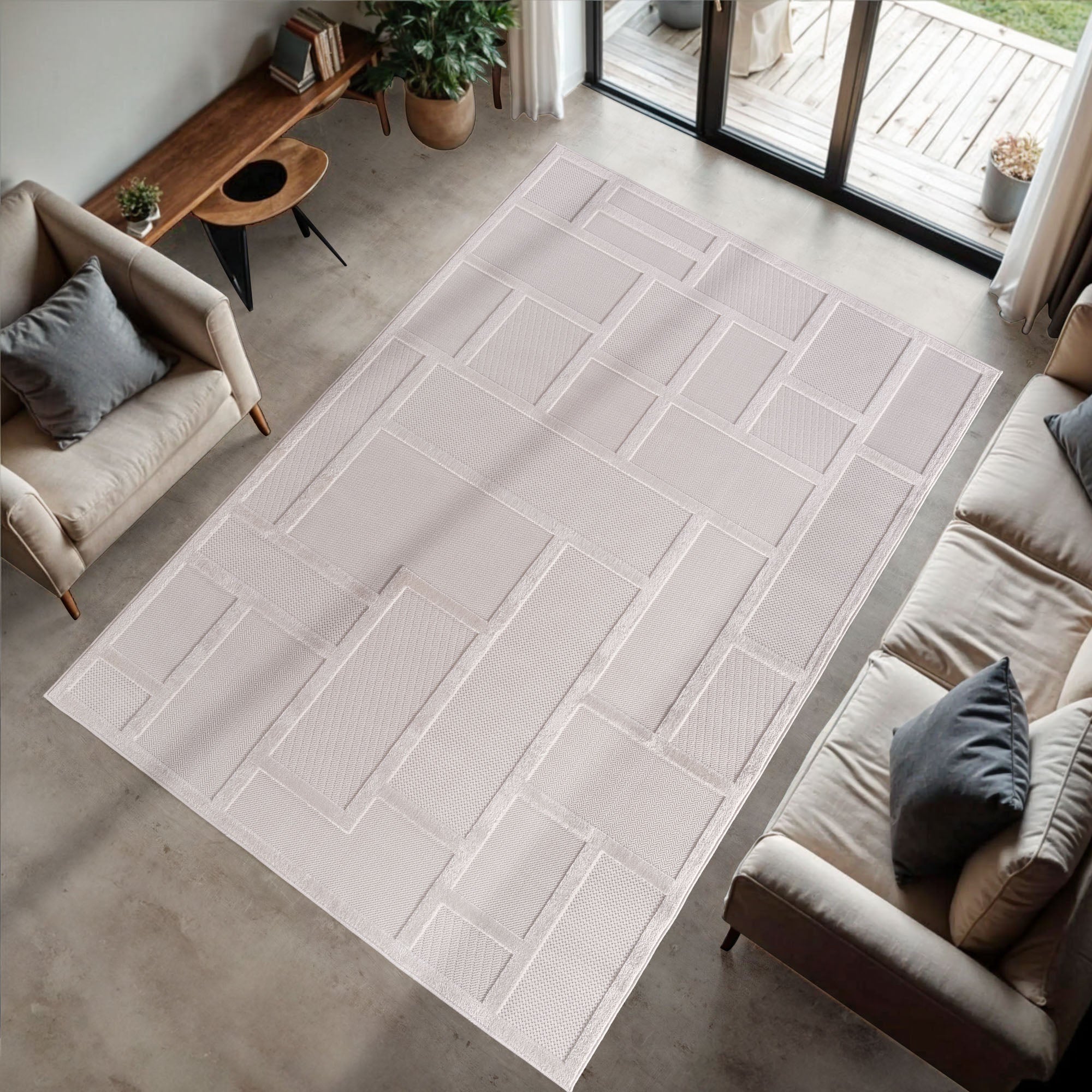 Desi 1657 creme Moderner Designer Teppich mit Hoch-Tief Strukturen