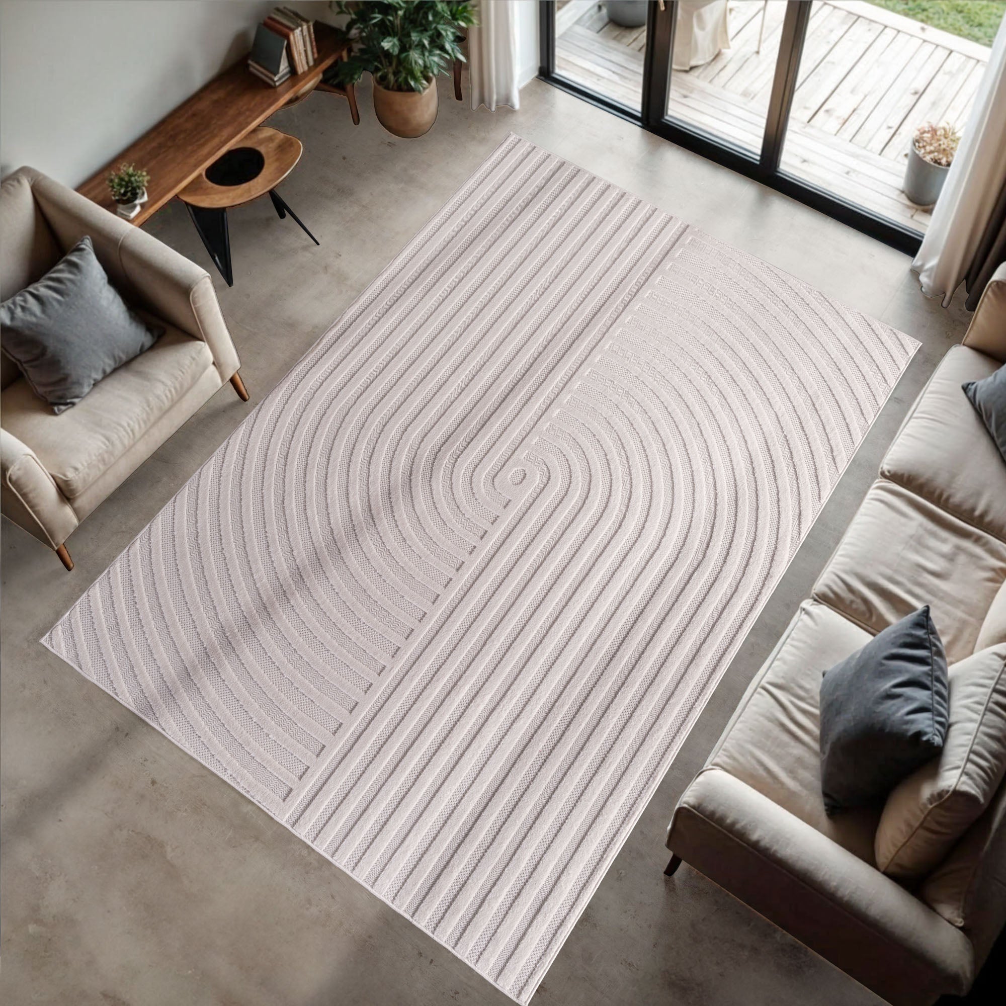 Desi 1658 creme Moderner Designer Teppich mit Hoch-Tief Strukturen