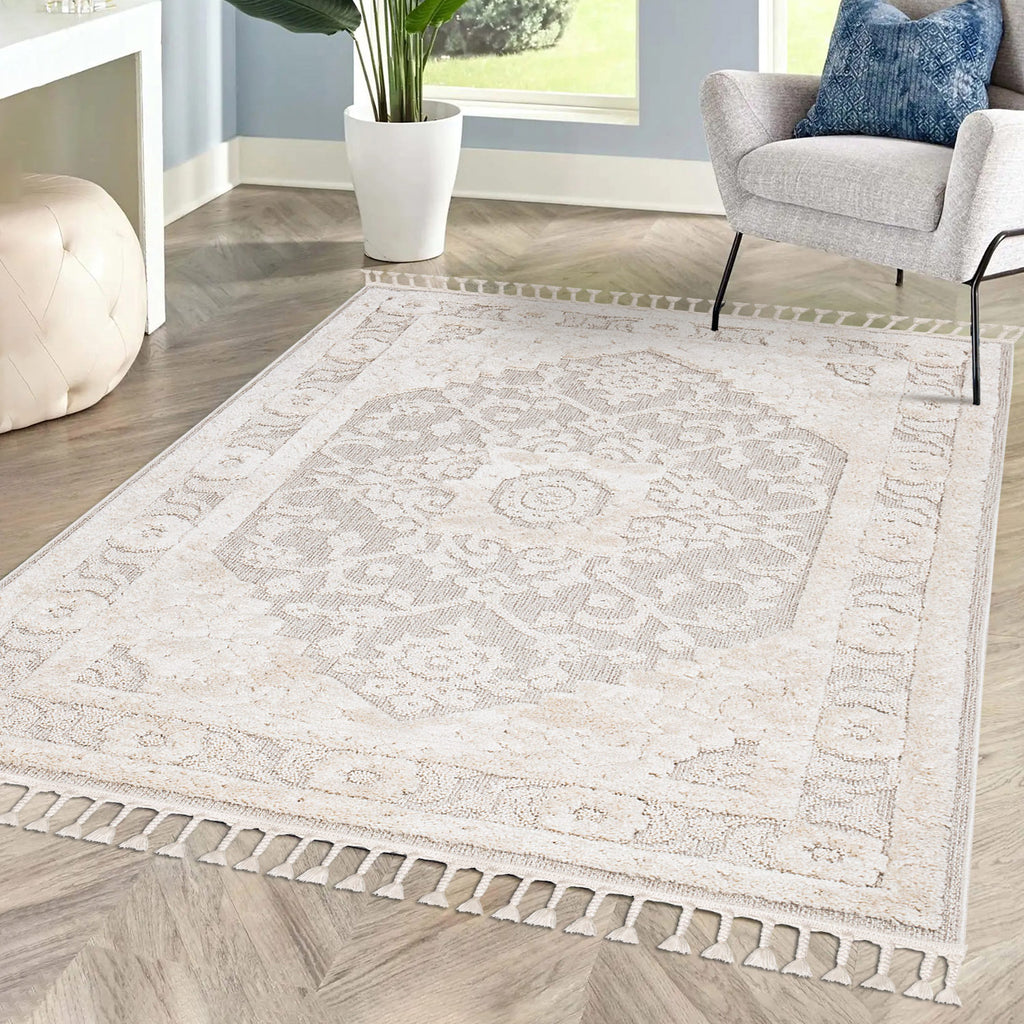 Valentina 732 creme-grau Boho-Chic Style mit eleganter Relief-Optik