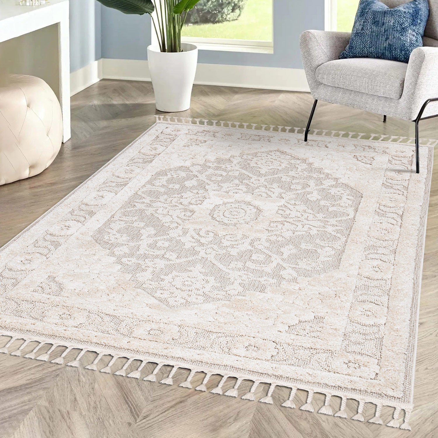 Valentina 732 creme-grau Boho-Chic Style mit eleganter Relief-Optik