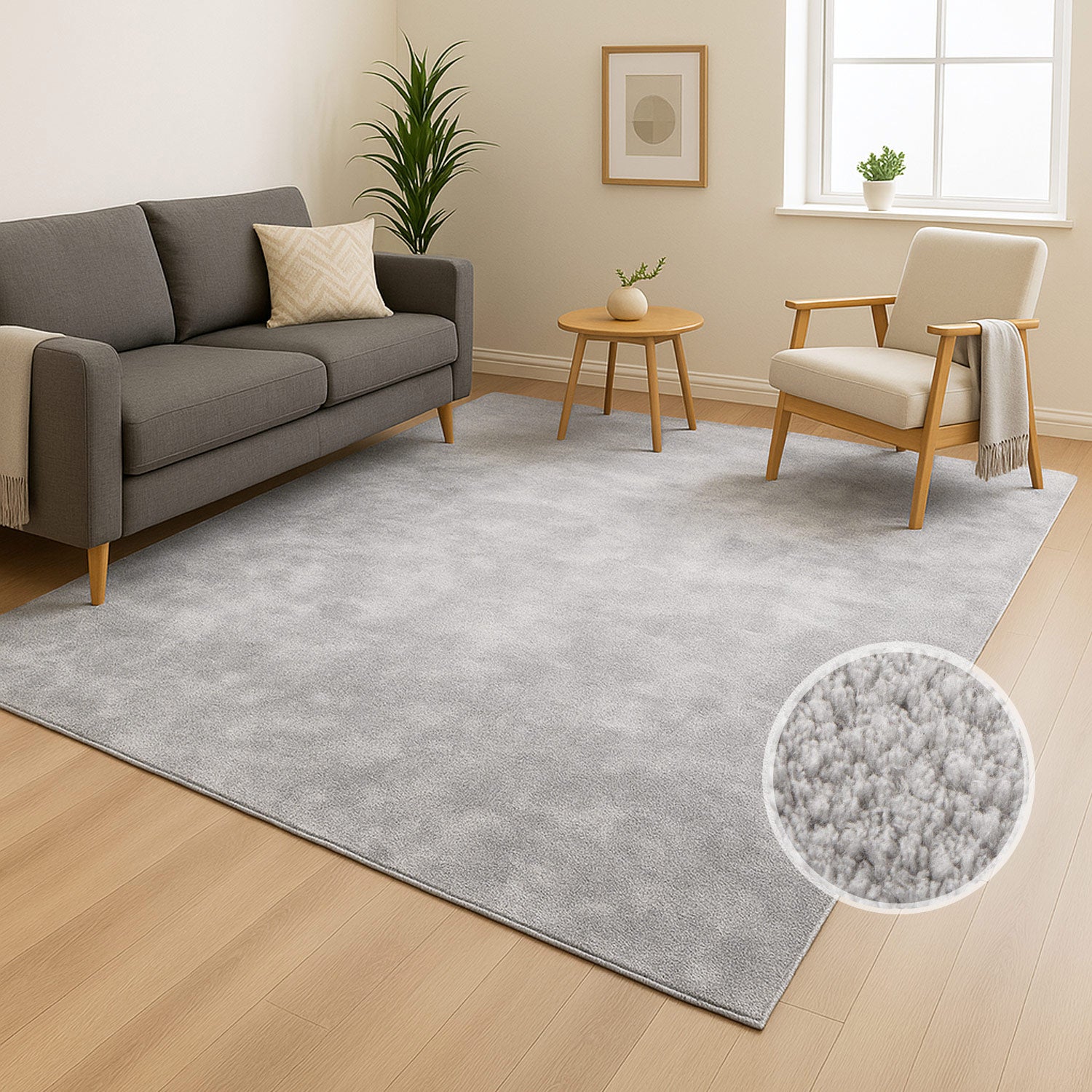 Lara 200 hellgrau, waschbarer Teppich, Soft-Touch-Flor